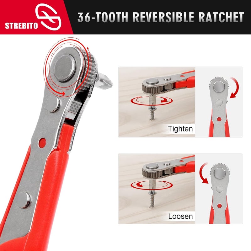STREBITO Right Angle Screwdriver 14 Piece Mini Ratchet Set, Offset Screwdriver Low Profile Ratchet Screwdriver Set with 1/4 Ratchet, Hex, Phillips, and Torx, EDC Bit Driver for Tight Spaces, Bike - Image 5